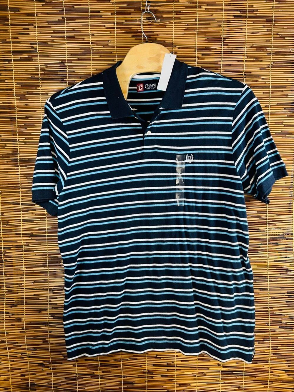 Chaps XXL NWT Blue Striped Cotton Mens Polo Shirt